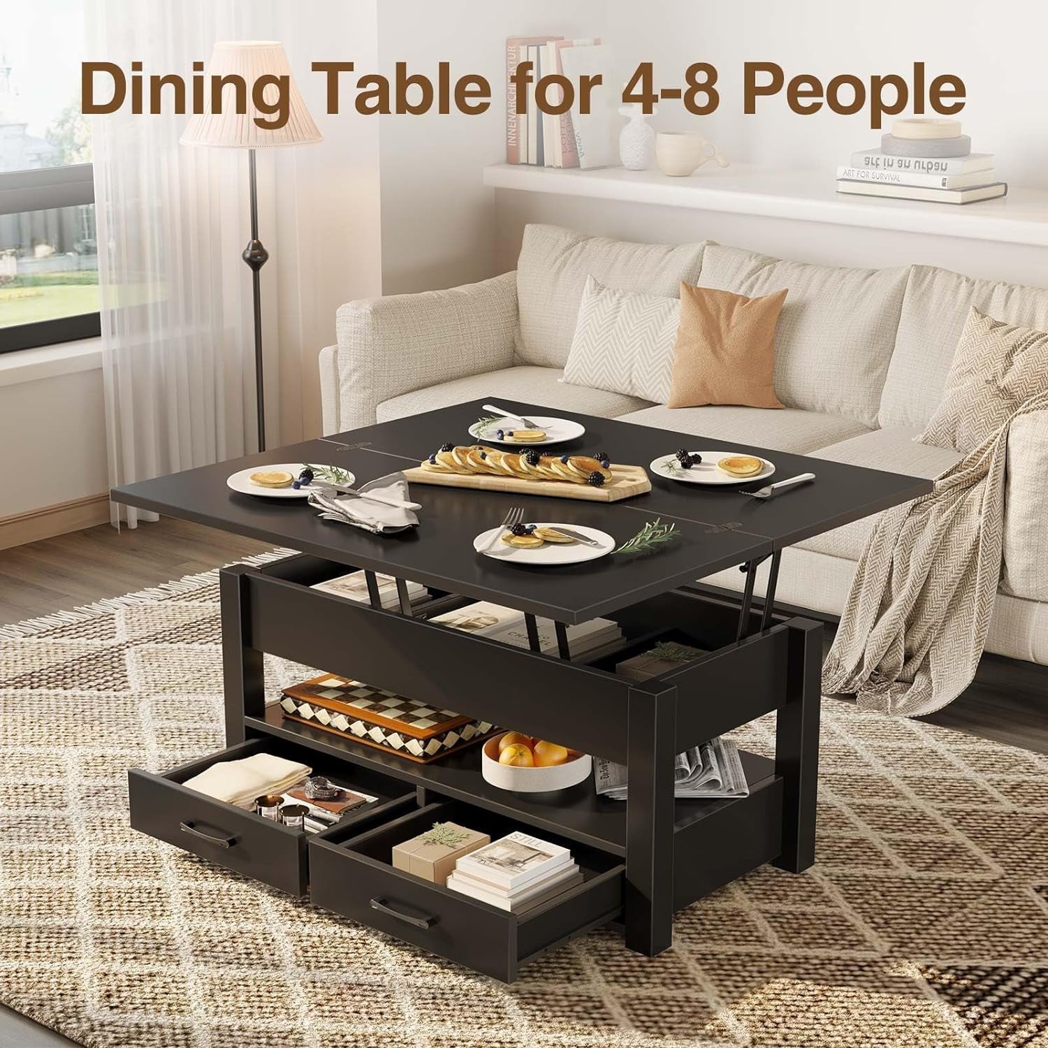 Lift-Top Convertible Coffee Table – Black Finish
