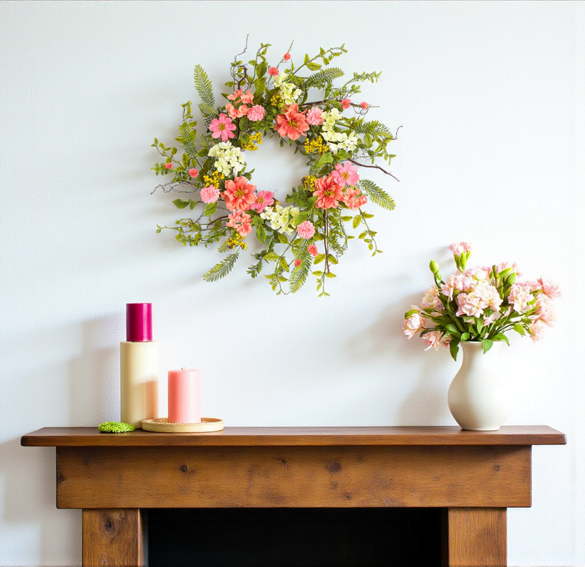 Pink and Green Spring Berry Artificial Wreath 27"