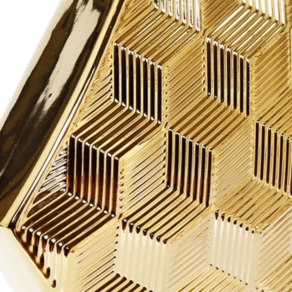 Gold Geometric Ceramic Table Vase With Sculptural Details 13"