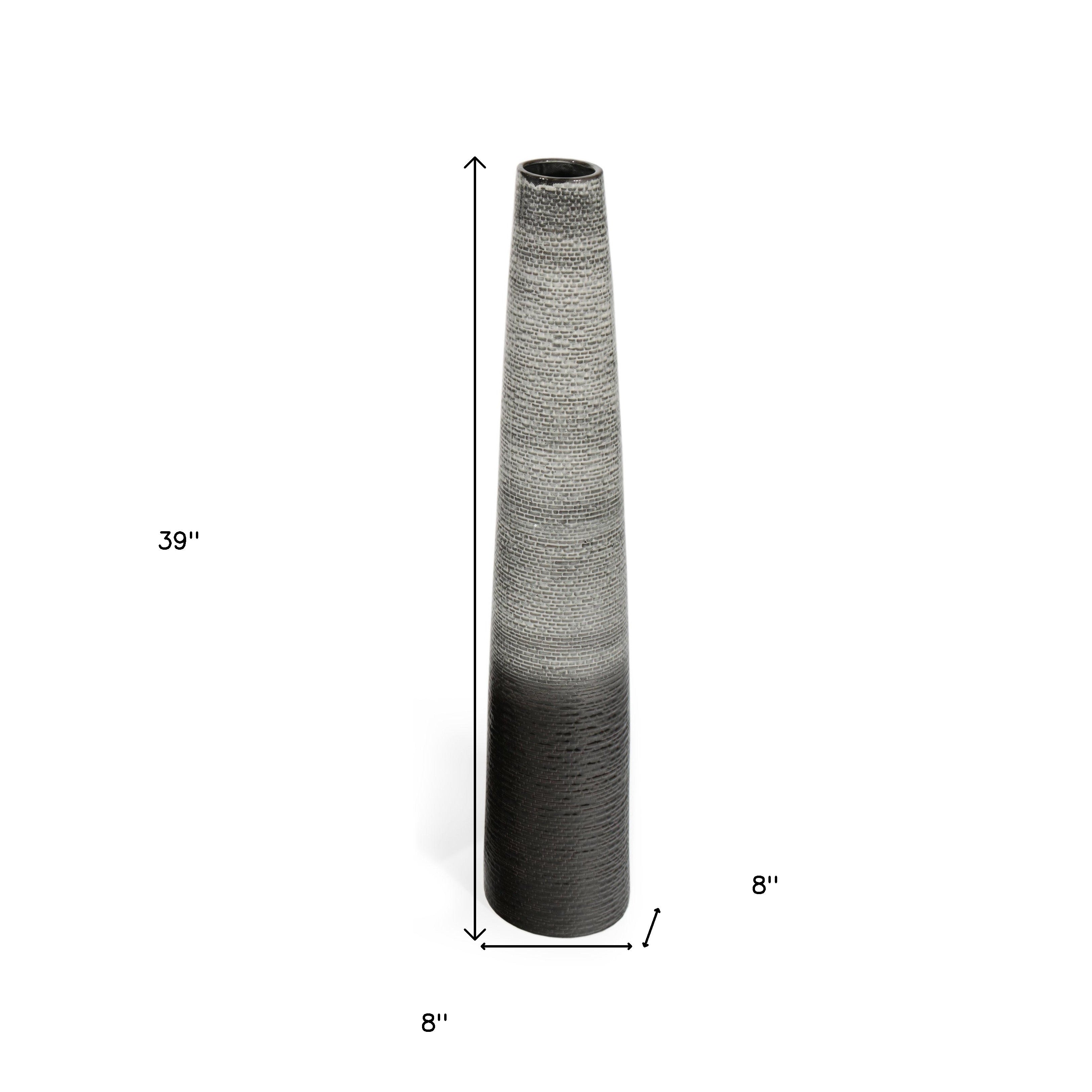 Black And Gray Ombre Tapered Ceramic Floor Vase 39"