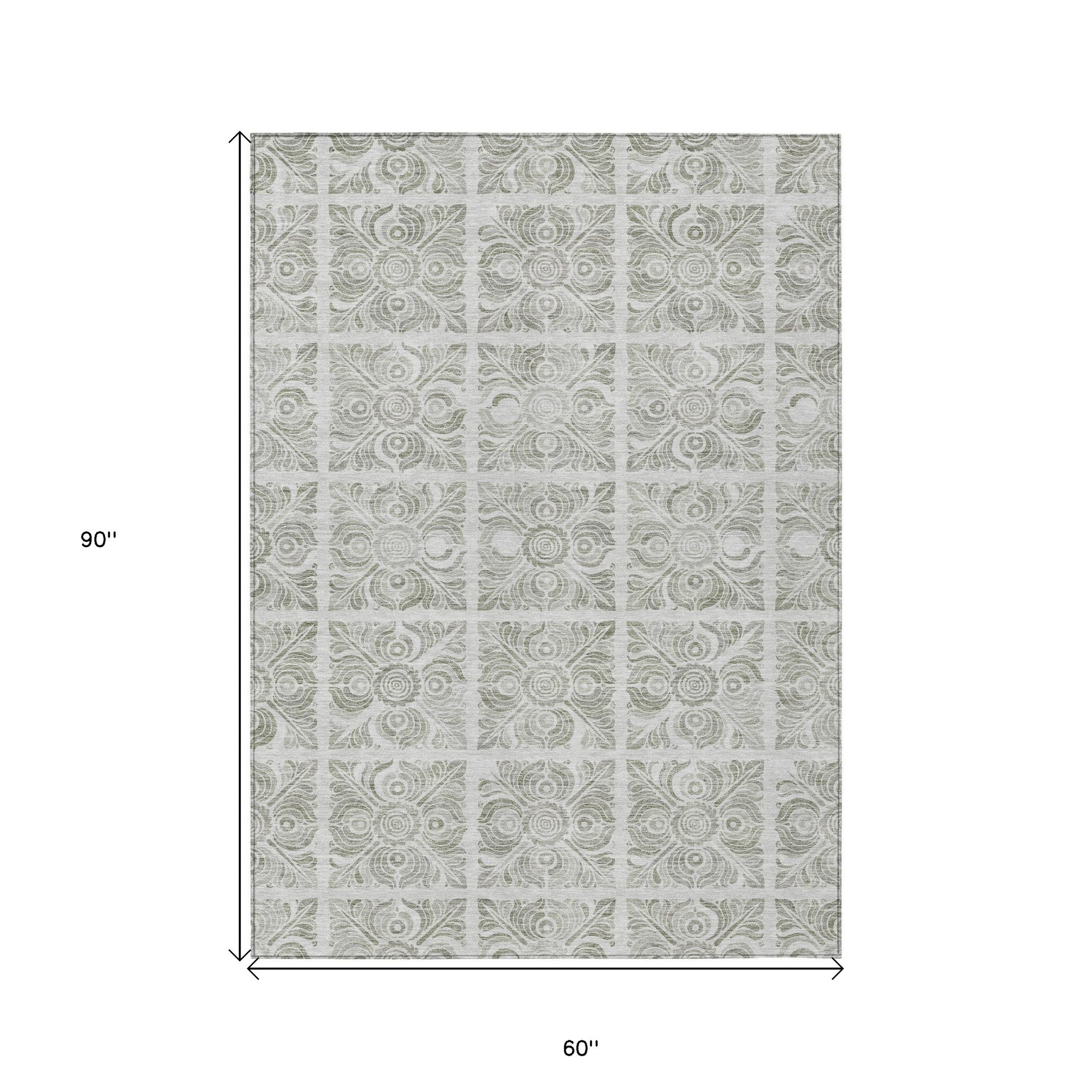 5' X 8' Taupe Beige And Tan Medallion Washable Indoor Outdoor Area Rug