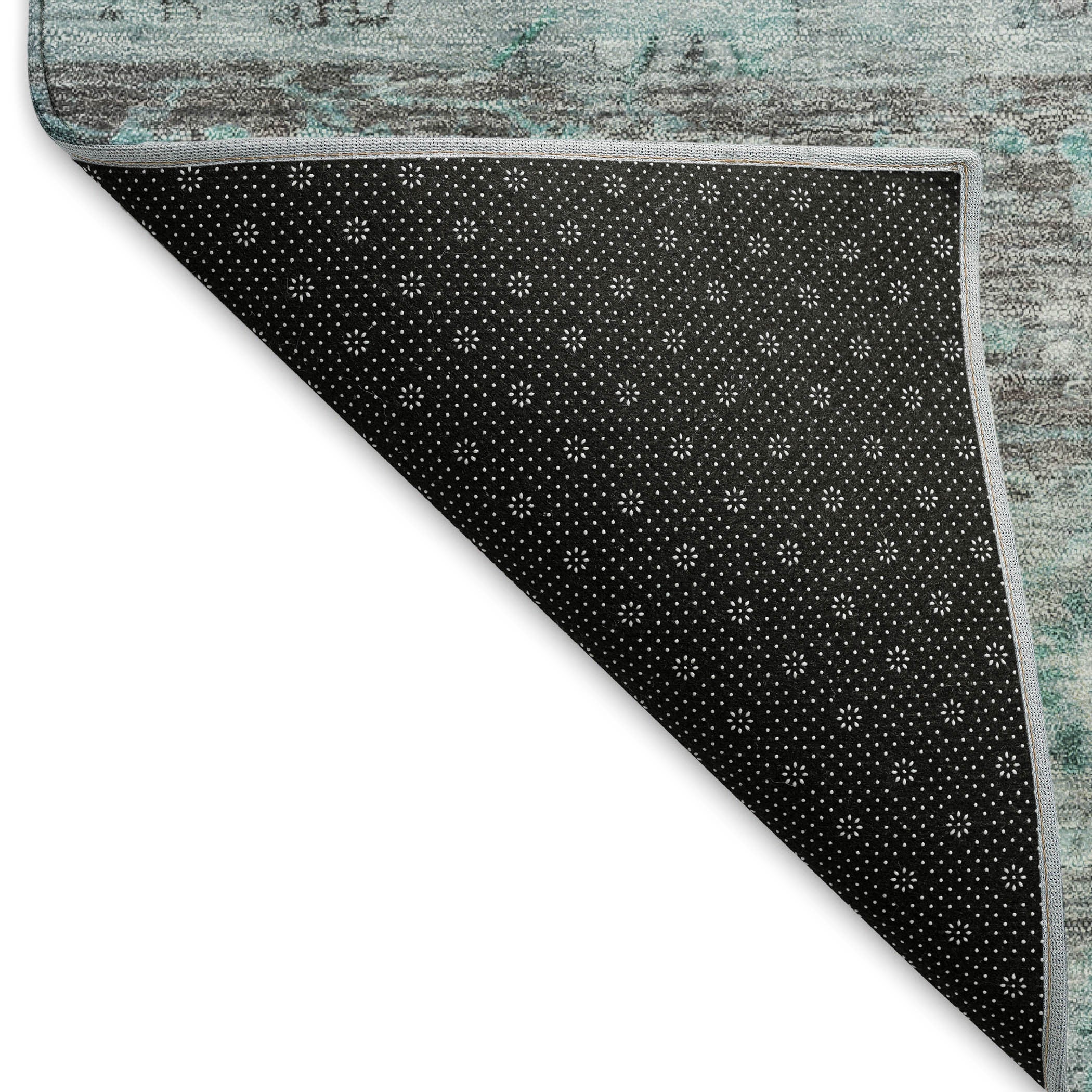 5' X 8' Teal Blue Gray And Silver Tribal Washable Indoor Outdoor Area Rug
