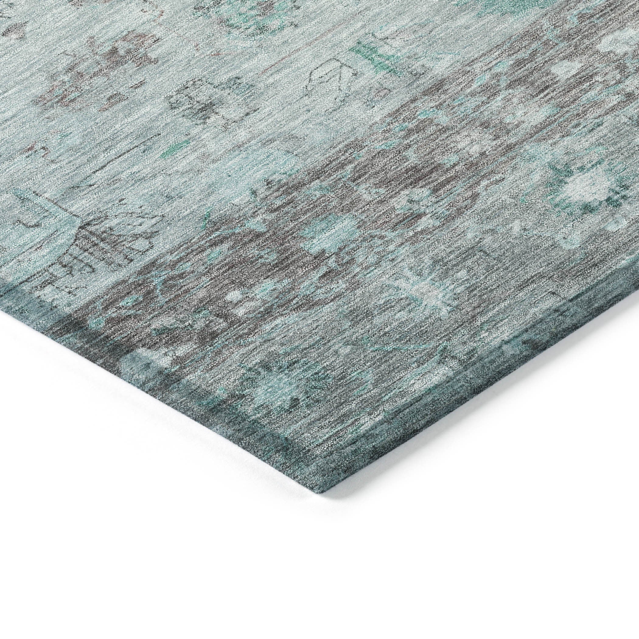 5' X 8' Teal Blue Gray And Silver Tribal Washable Indoor Outdoor Area Rug