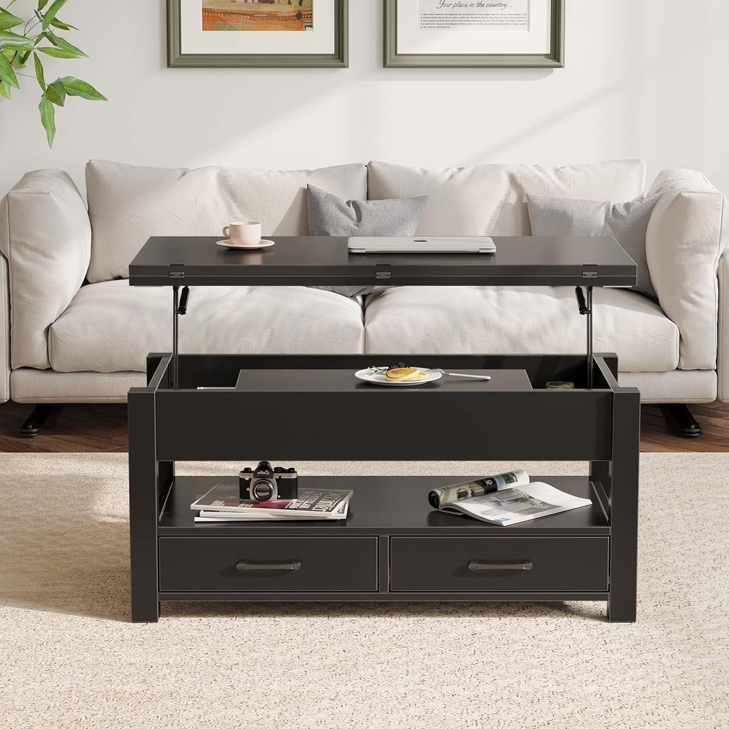 Lift-Top Convertible Coffee Table – Black Finish