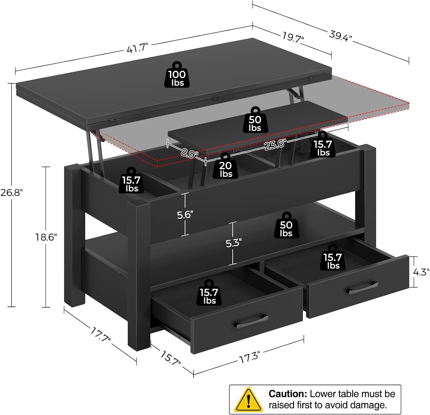 Lift-Top Convertible Coffee Table – Black Finish