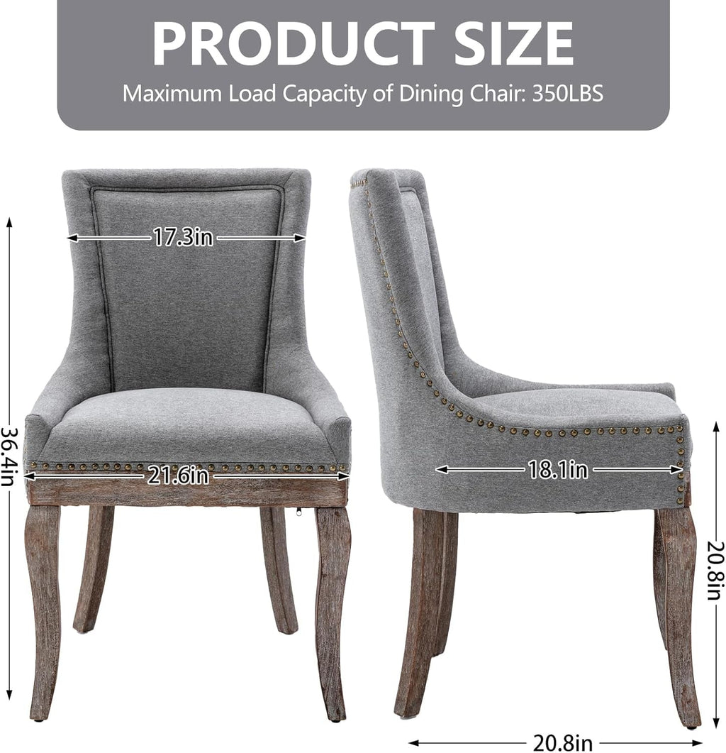 Modern Dining, Side Chairs Upholstered Fabric Grey Set of 2, with Solid Wood Legs