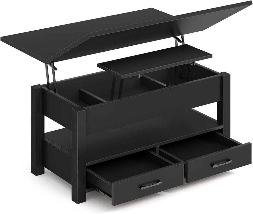 Lift-Top Convertible Coffee Table – Black Finish