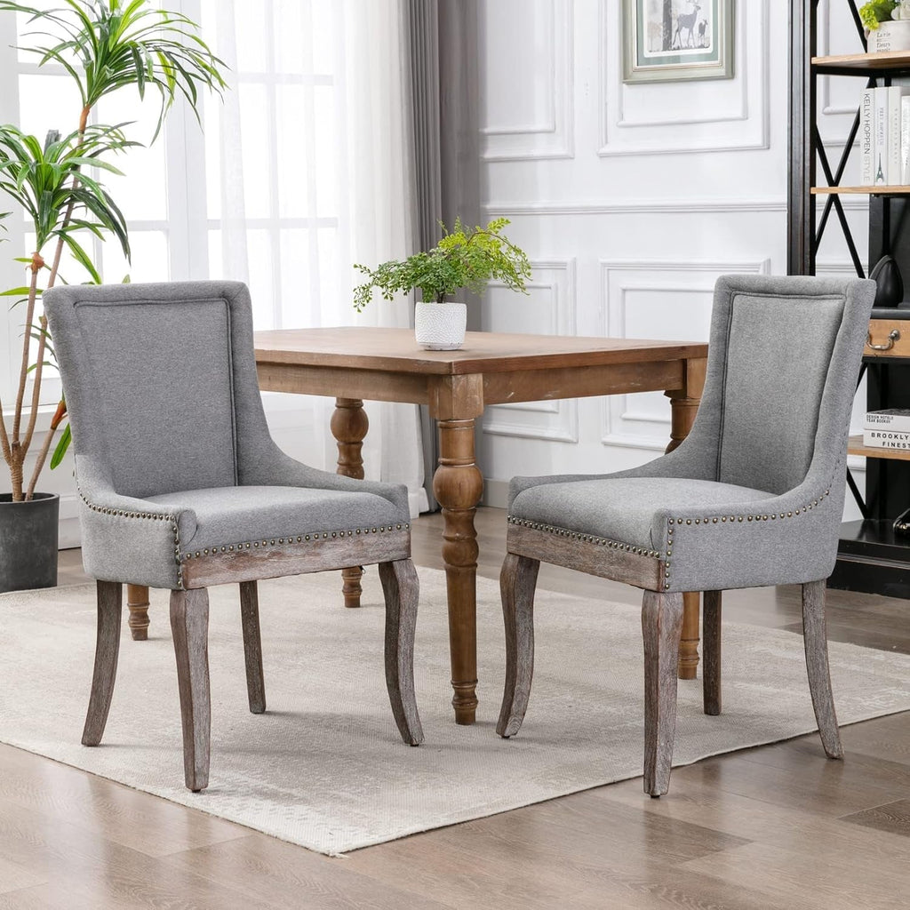 Modern Dining, Side Chairs Upholstered Fabric Grey Set of 2, with Solid Wood Legs