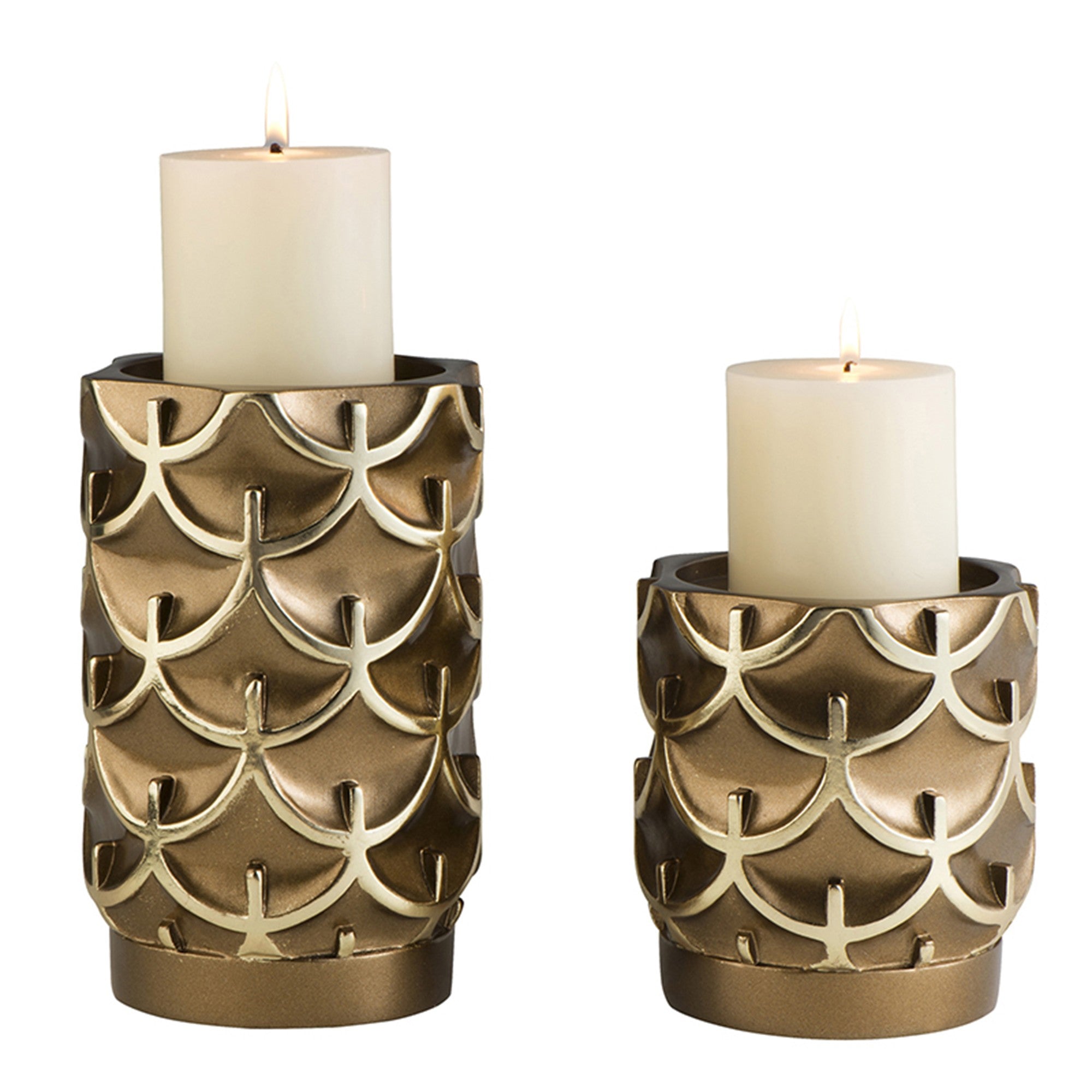 Antiqued Brass Tabletop Pillar Candle Holders Set Of Two