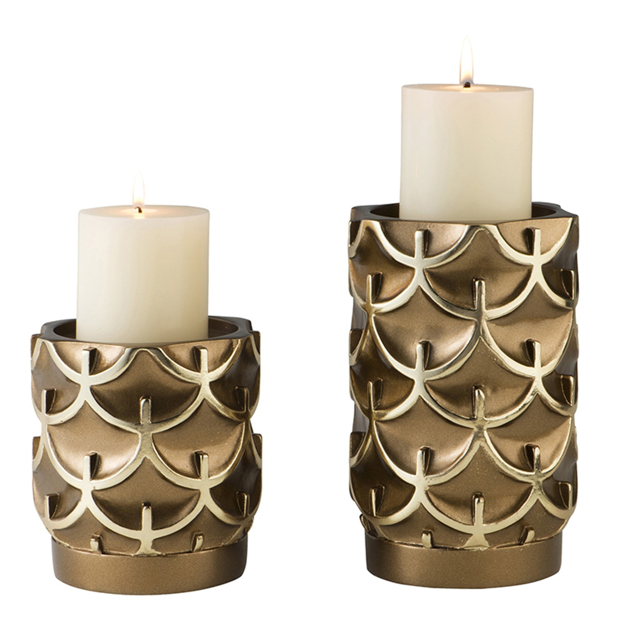 Antiqued Brass Tabletop Pillar Candle Holders Set Of Two