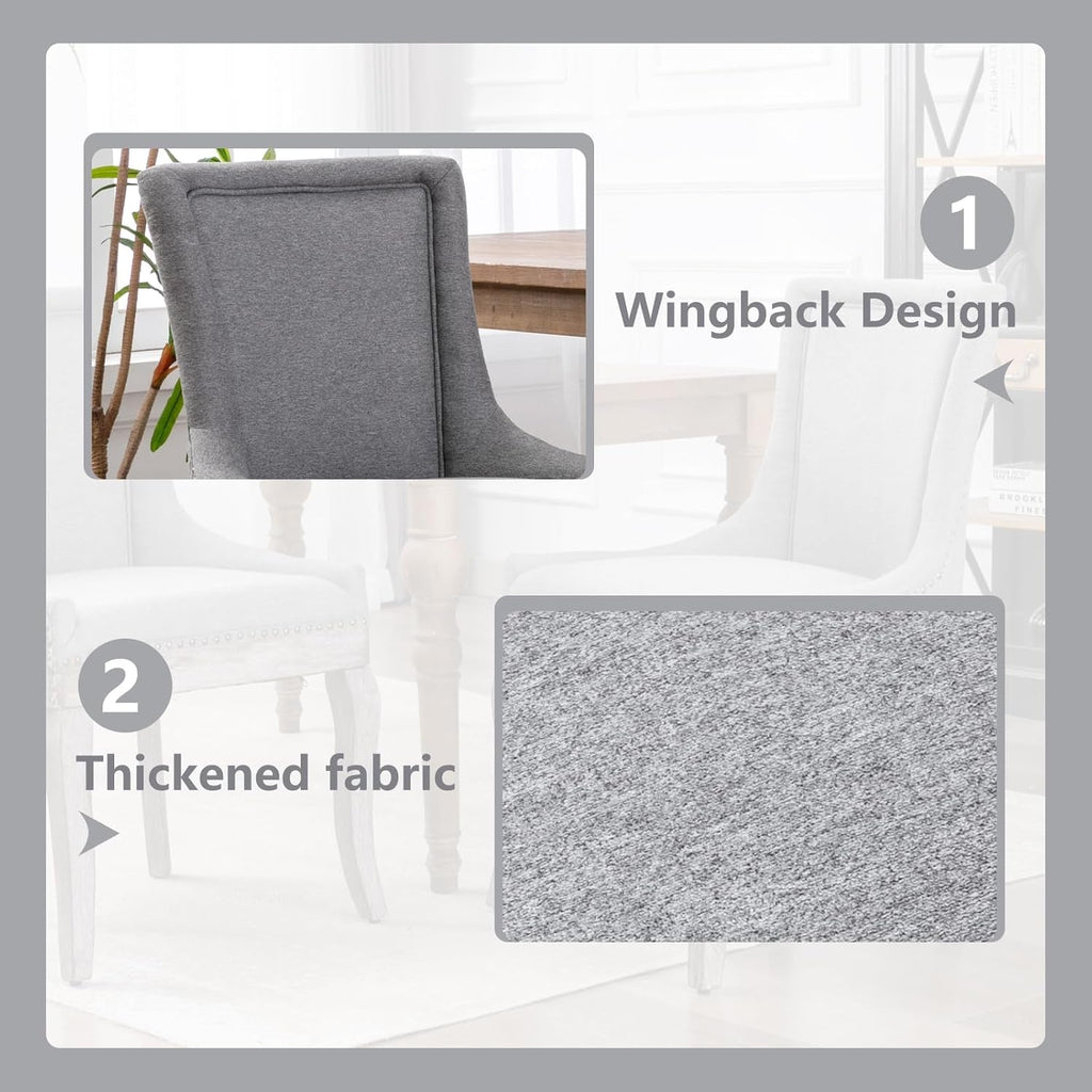 Modern Dining, Side Chairs Upholstered Fabric Grey Set of 2, with Solid Wood Legs