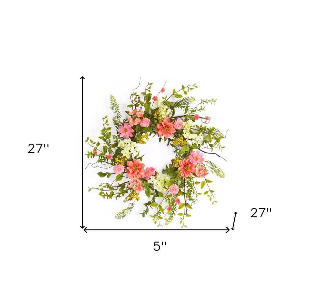 Pink and Green Spring Berry Artificial Wreath 27"