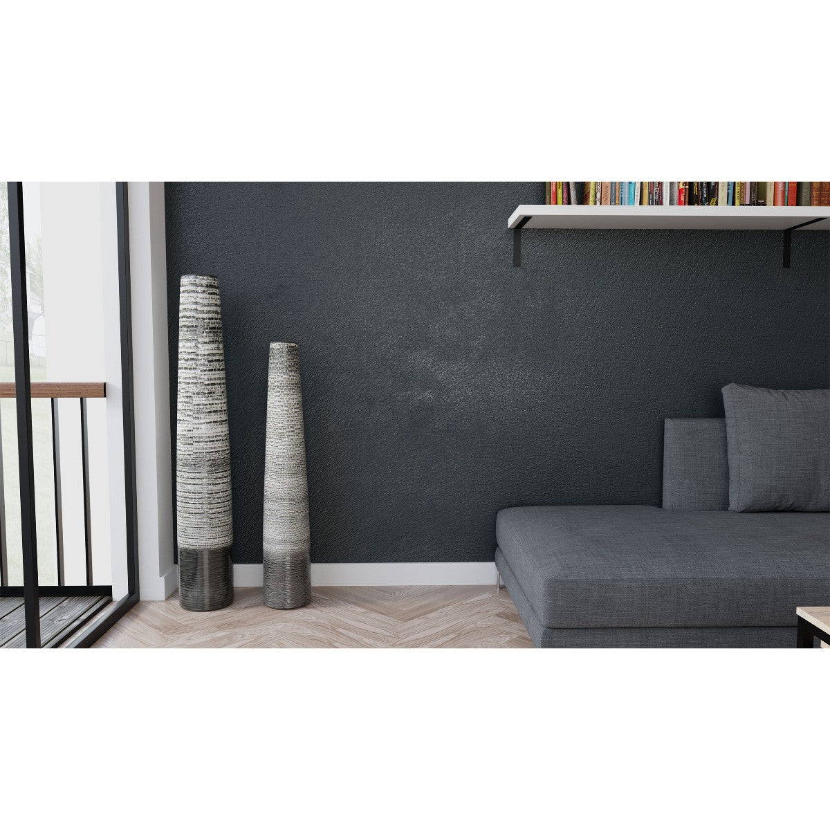 Black And Gray Ombre Tapered Ceramic Floor Vase 39"