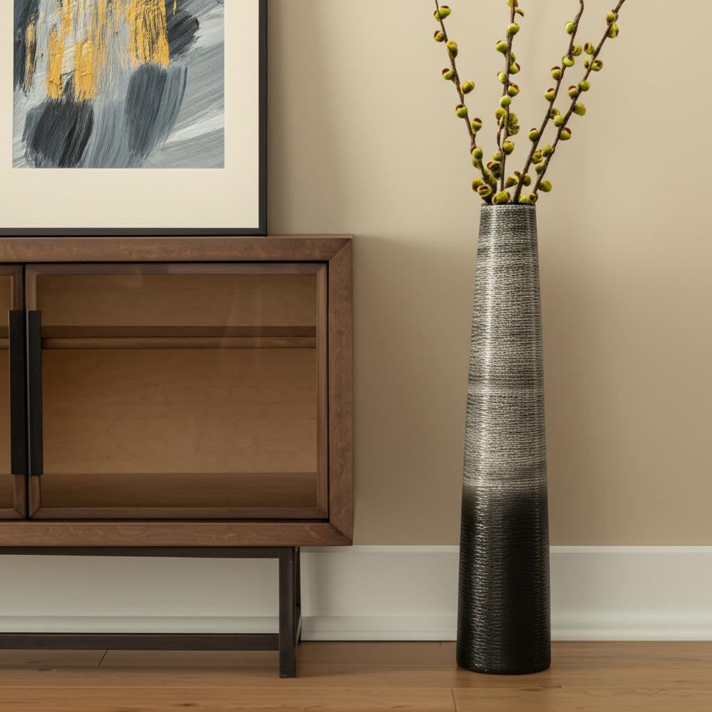 Black And Gray Ombre Tapered Ceramic Floor Vase 39"