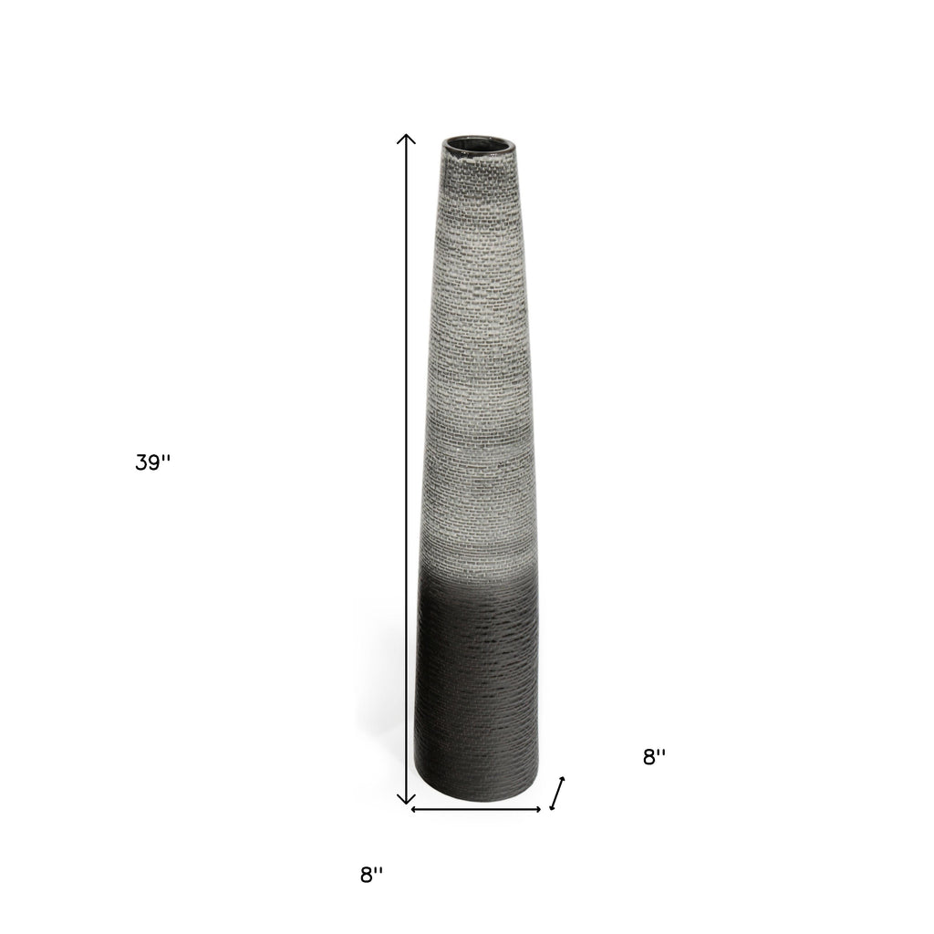 Black And Gray Ombre Tapered Ceramic Floor Vase 39"