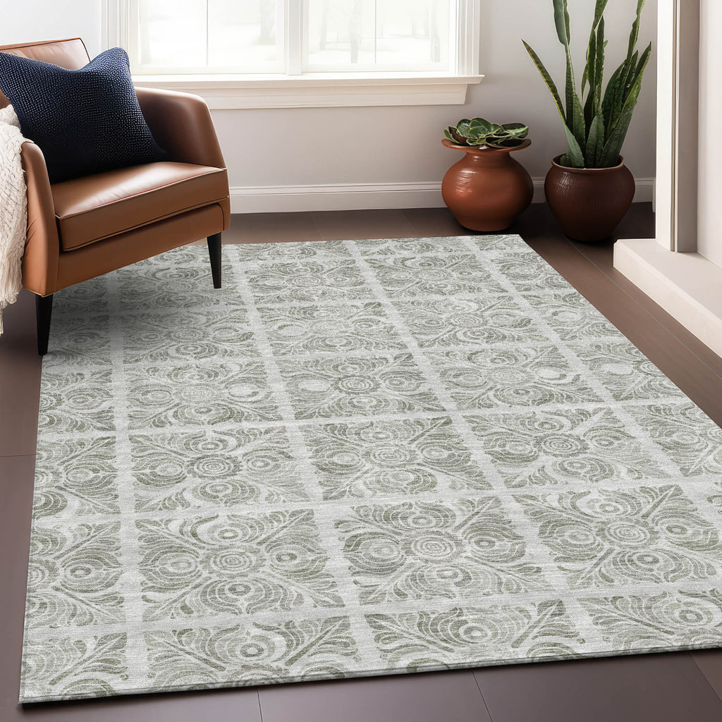 5' X 8' Taupe Beige And Tan Medallion Washable Indoor Outdoor Area Rug