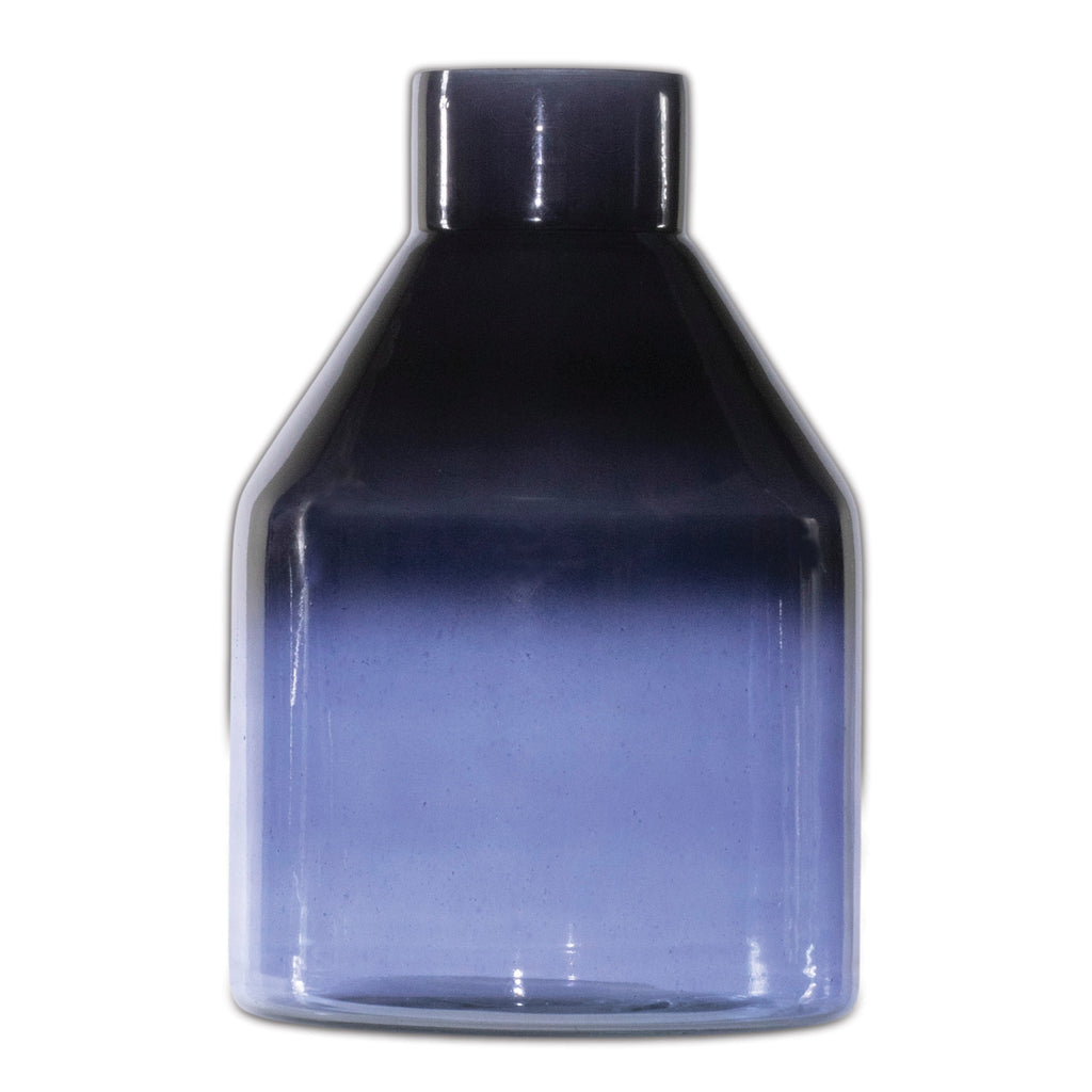Blue Round Glass Table Vase 7"