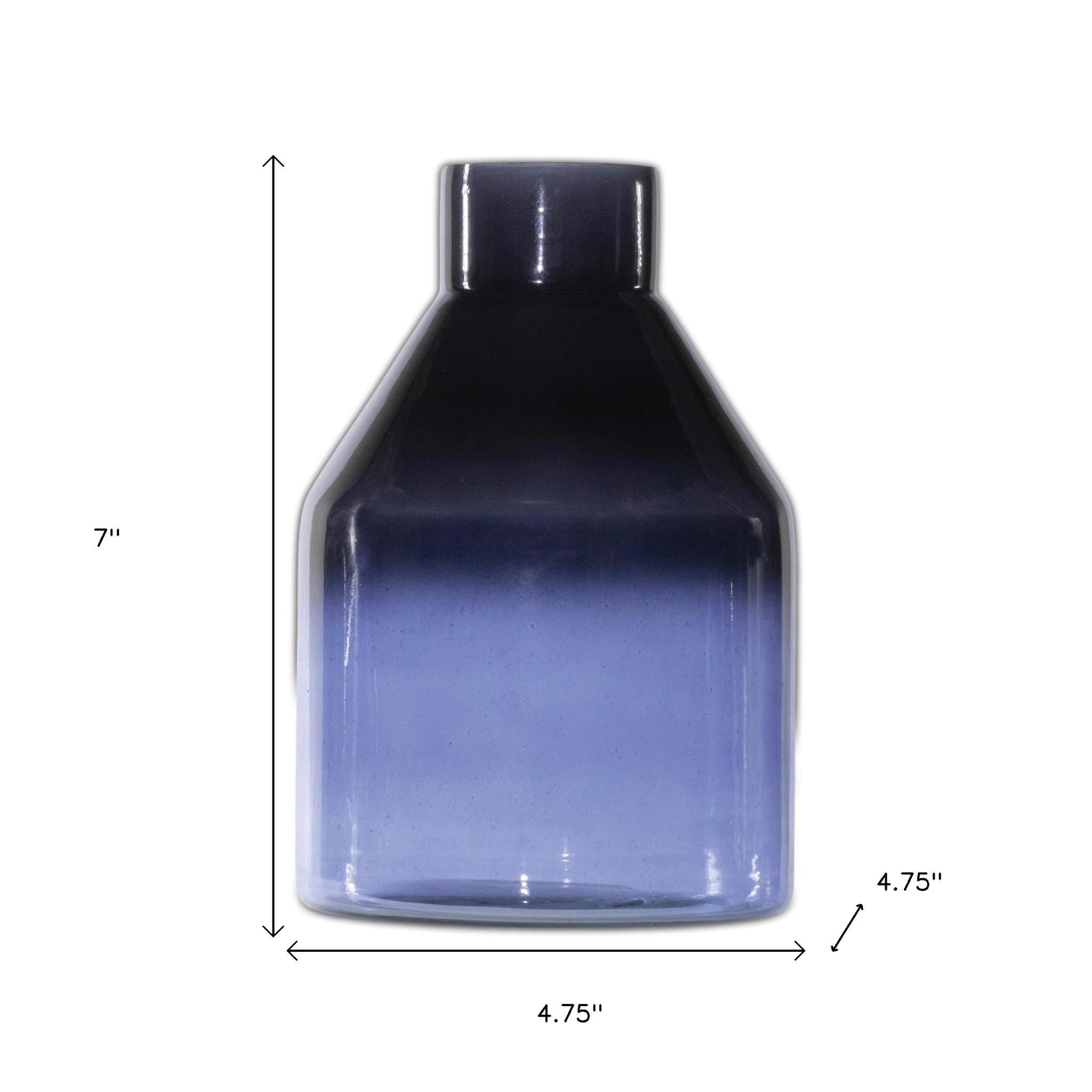 Blue Round Glass Table Vase 7"