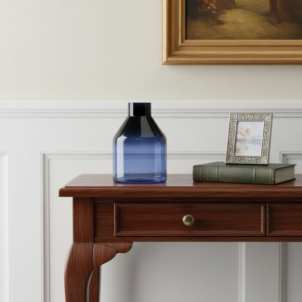 Blue Round Glass Table Vase 7"