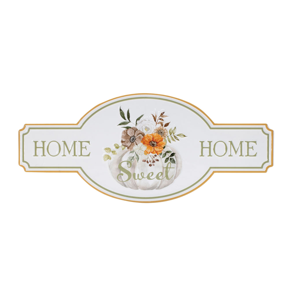 Sweet Home Hanging Wall Decor White Green And Orange Metal Home 10" X 22"