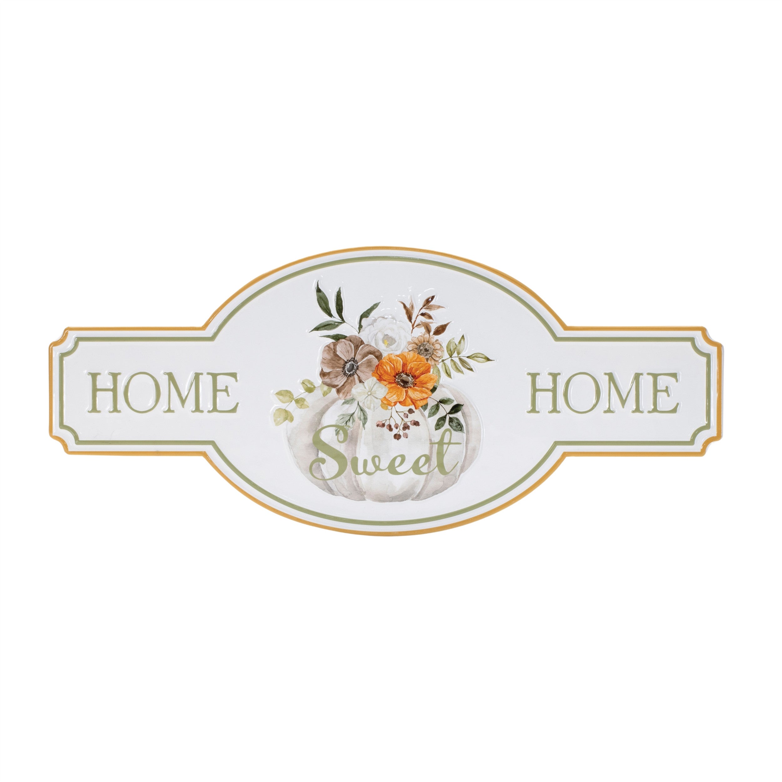 Sweet Home Hanging Wall Decor White Green And Orange Metal Home 10" X 22"