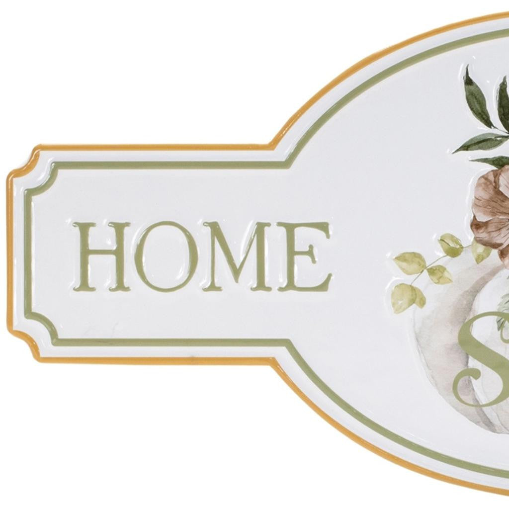 Sweet Home Hanging Wall Decor White Green And Orange Metal Home 10" X 22"