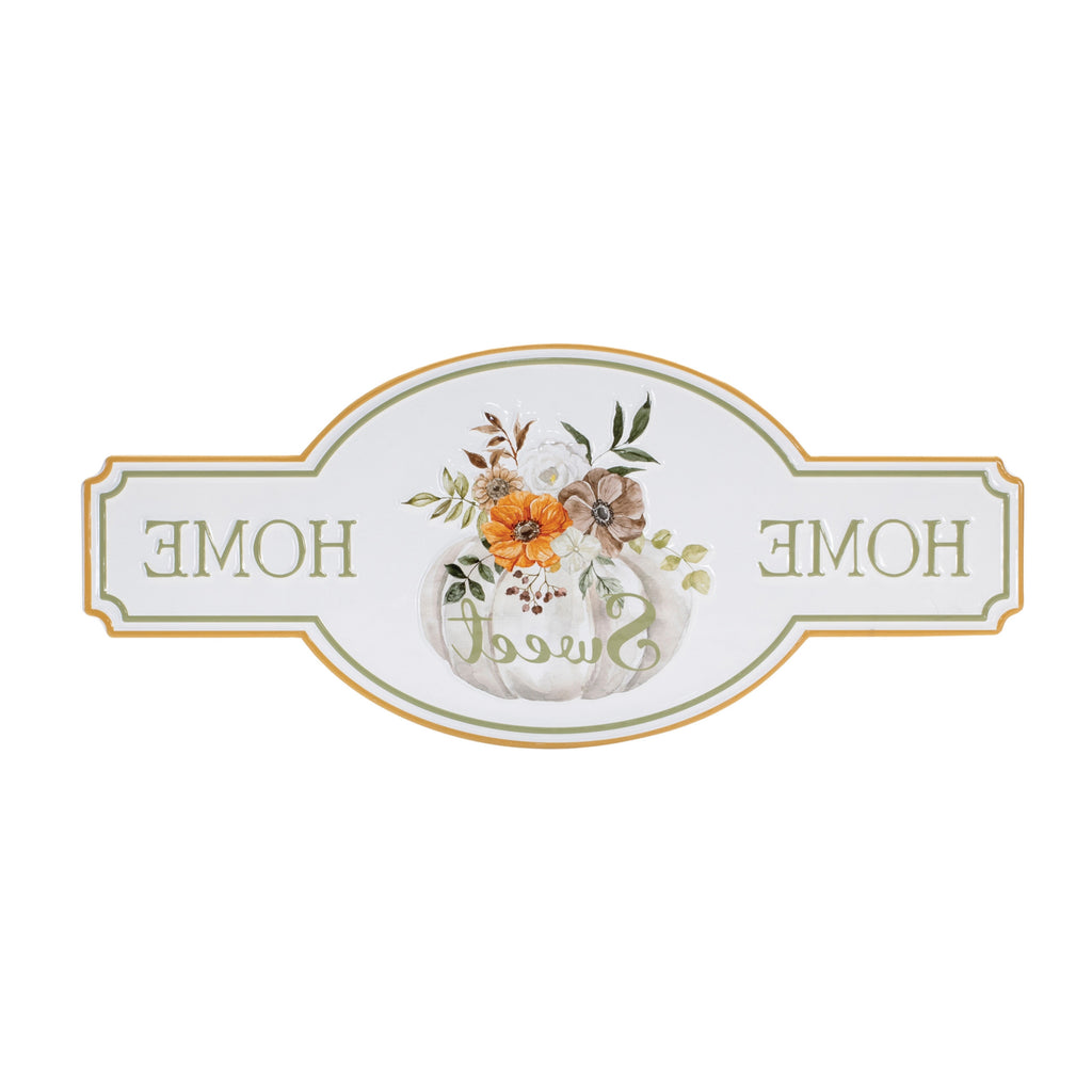 Sweet Home Hanging Wall Decor White Green And Orange Metal Home 10" X 22"