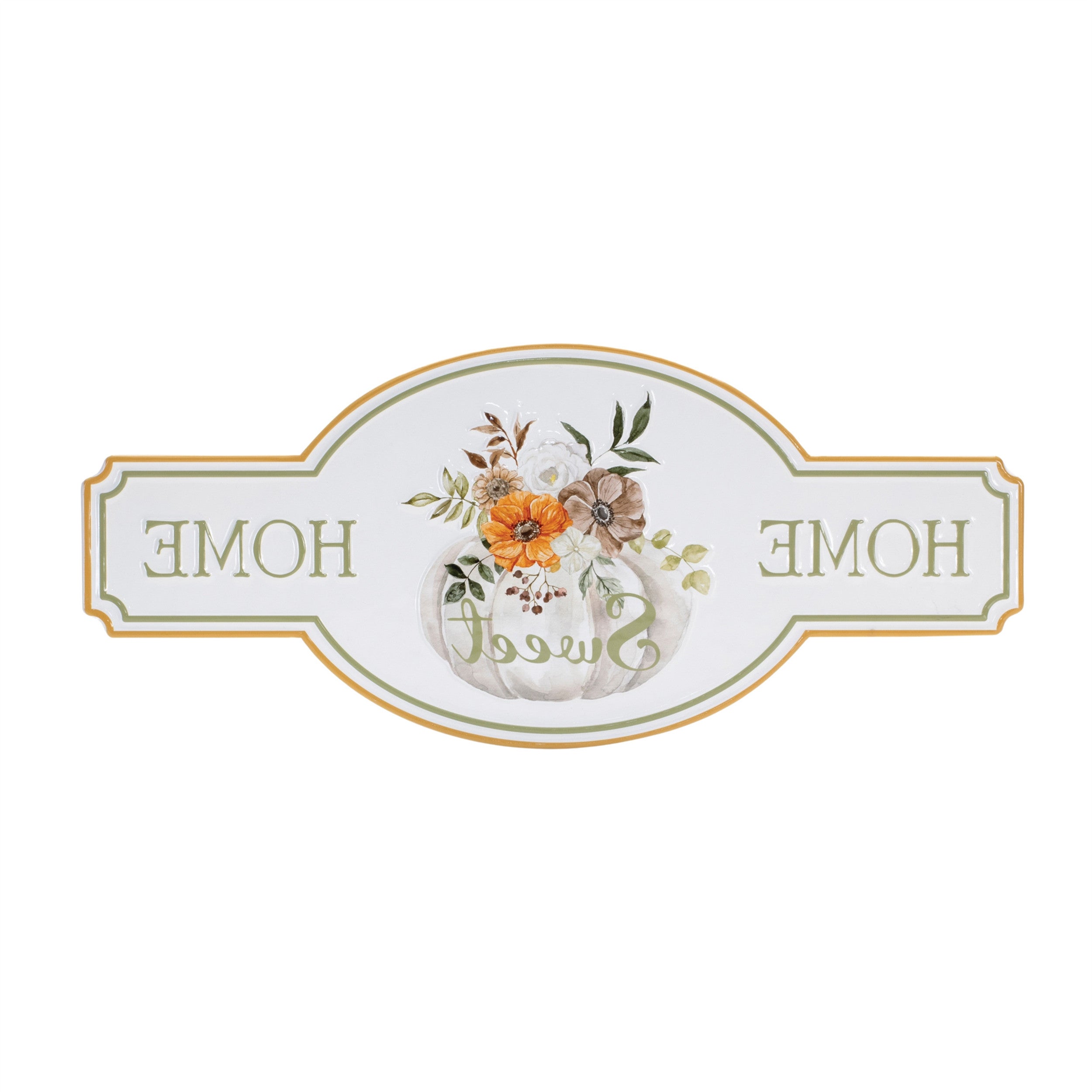 Sweet Home Hanging Wall Decor White Green And Orange Metal Home 10" X 22"