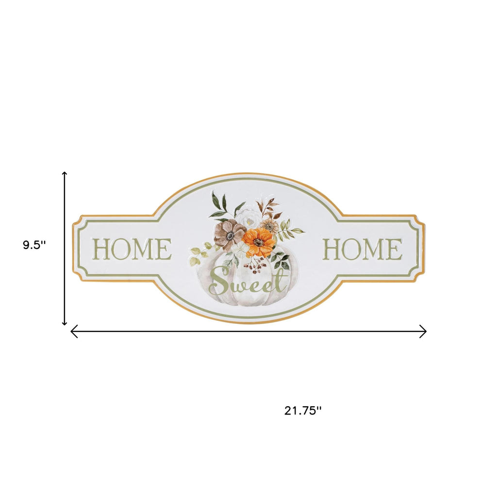 Sweet Home Hanging Wall Decor White Green And Orange Metal Home 10" X 22"