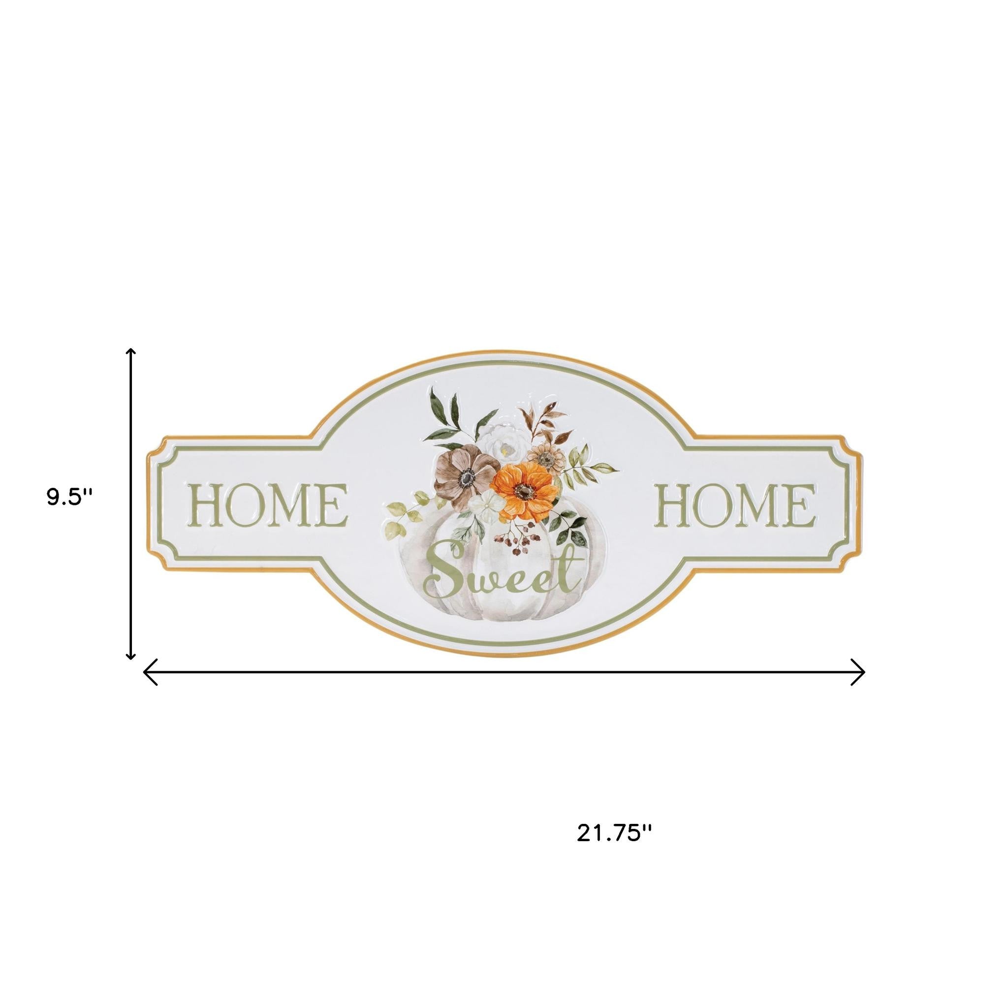 Sweet Home Hanging Wall Decor White Green And Orange Metal Home 10" X 22"