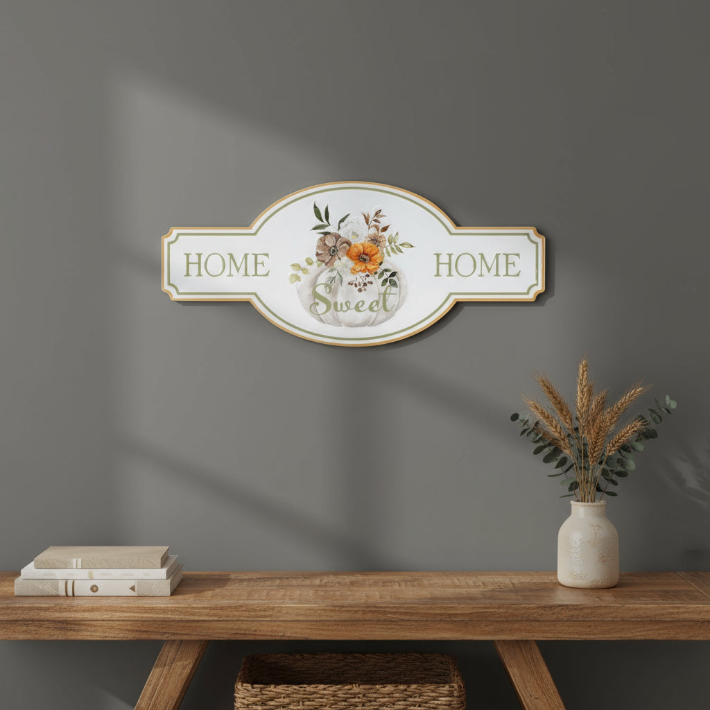 Sweet Home Hanging Wall Decor White Green And Orange Metal Home 10" X 22"