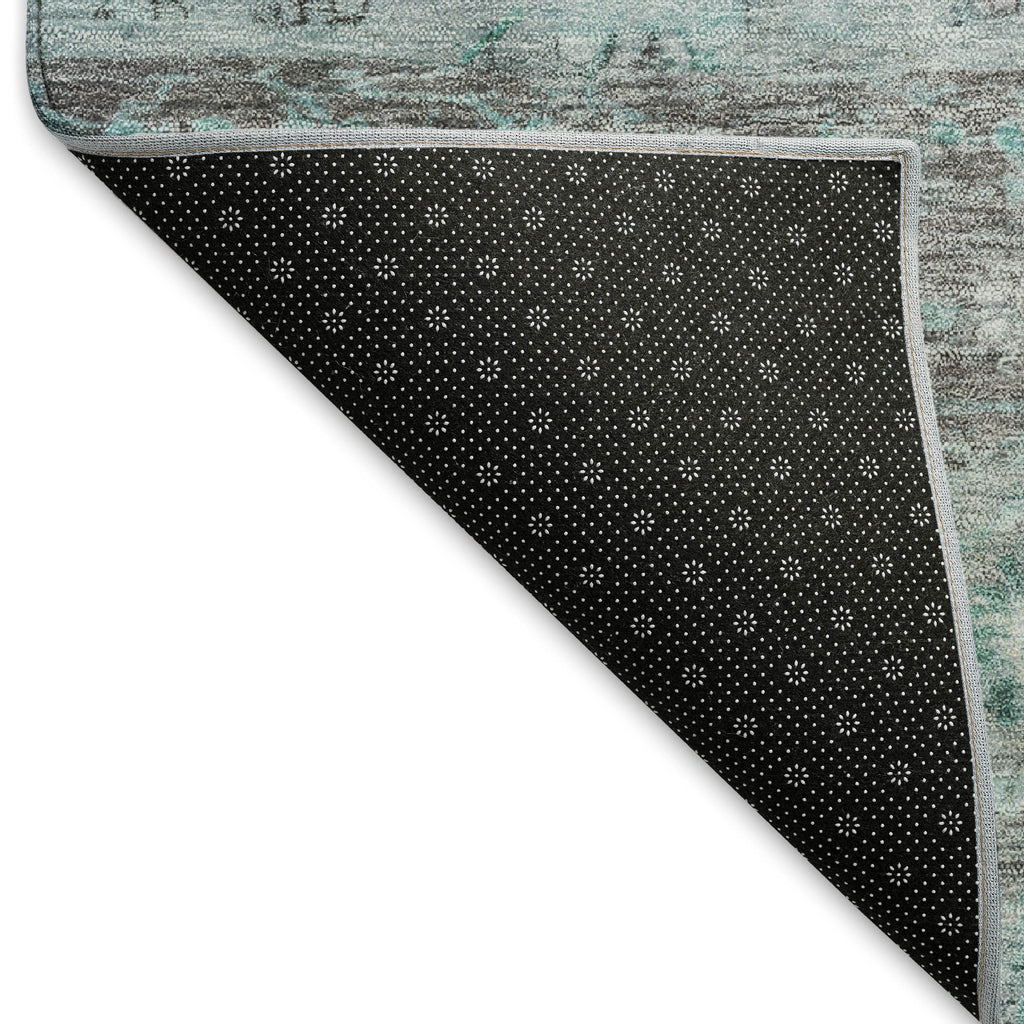 5' X 8' Teal Blue Gray And Silver Tribal Washable Indoor Outdoor Area Rug