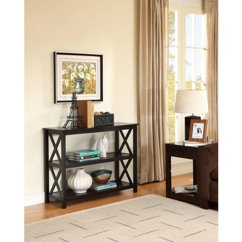 Black Sofa Table Bookcase Living Room Shelves 3-Tier