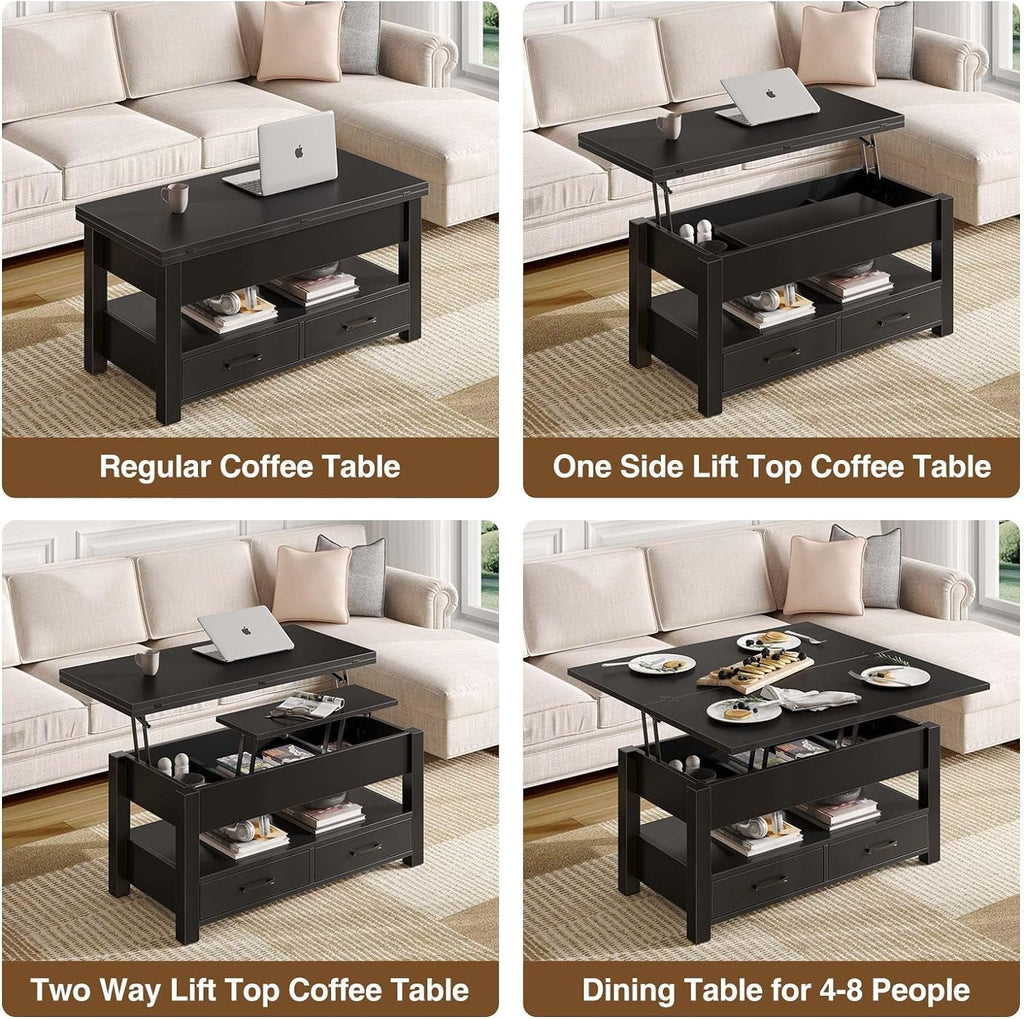 Lift-Top Convertible Coffee Table – Black Finish