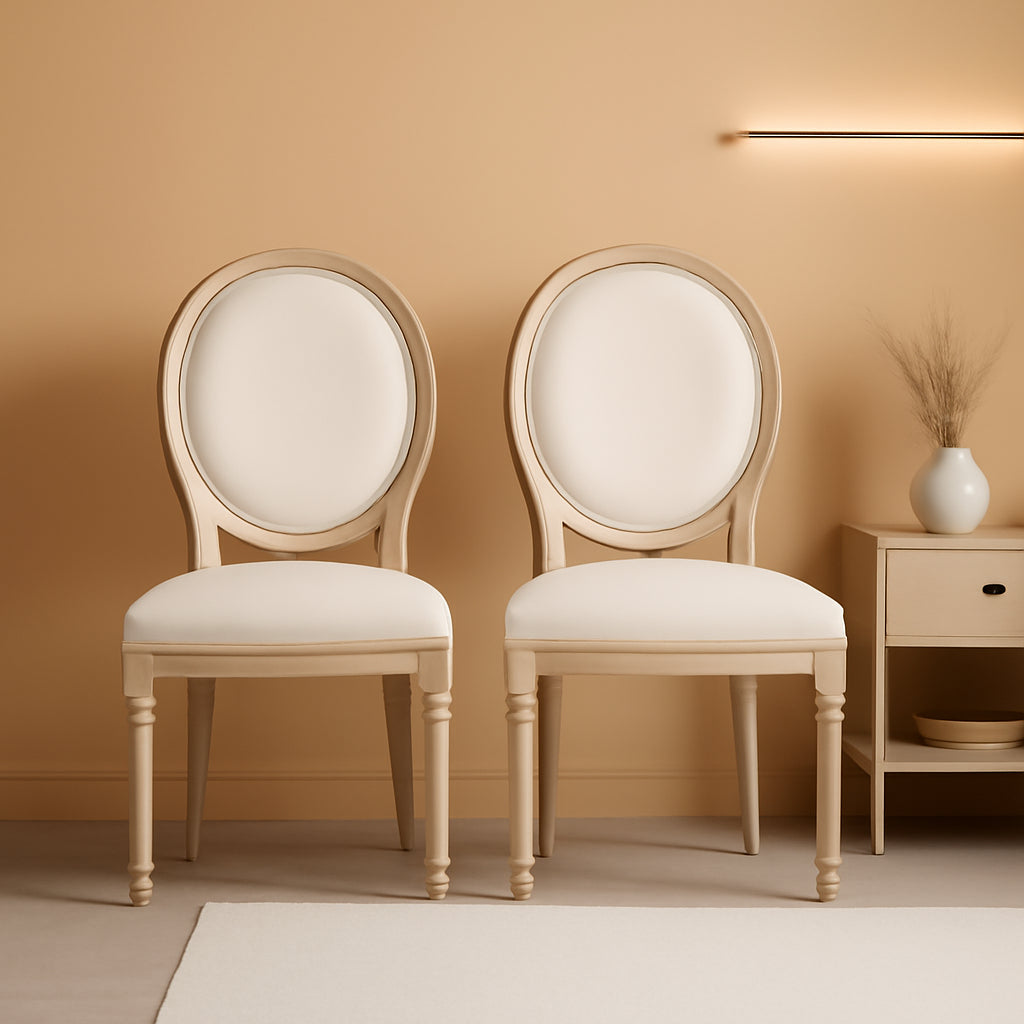 Dining Chairs Set of 2 Beige Fabric Square Back with Solid Wood Legs and Frame for French Country Kitchen Dining Room