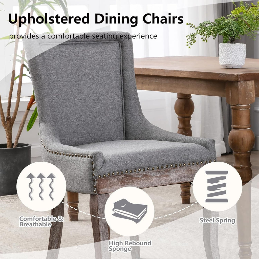 Modern Dining, Side Chairs Upholstered Fabric Grey Set of 2, with Solid Wood Legs