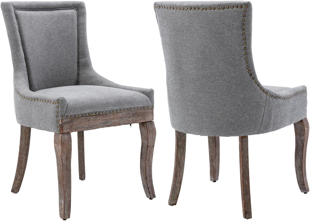 Modern Dining, Side Chairs Upholstered Fabric Grey Set of 2, with Solid Wood Legs